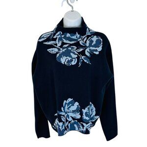 Joie Women's Size XL Floral Mock Funnel Neck Pullover Blue Sweater
